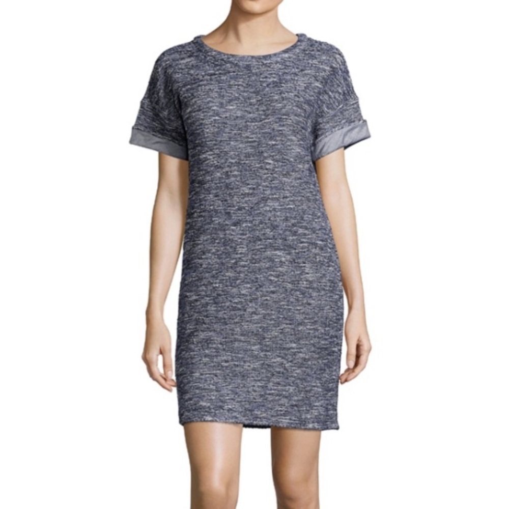 Vince Marled Knit Tweed Shift Dress with Pockets Blue Women's Size Small
